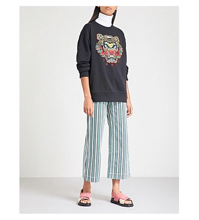 Shop Kenzo Womens Black Stripe Tiger-embroidered Cotton-jersey Sweatshirt