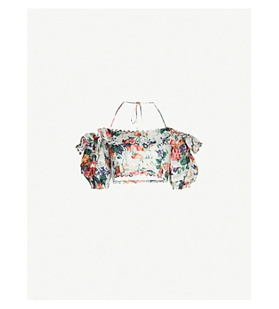 Shop Zimmermann Allia Off-the-shoulder Linen Top In White Floral