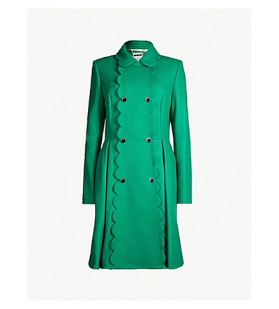 Shop Ted Baker Blarnch Scalloped Wool-blend Coat In Bright Green