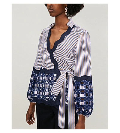 Shop Alexis Myrna Graphic-embroidered Crepe Top In Embroidered Stripe