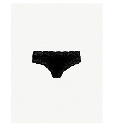 Shop Stella Mccartney Clara Whispering Silk And Lace Thong In Charcoal