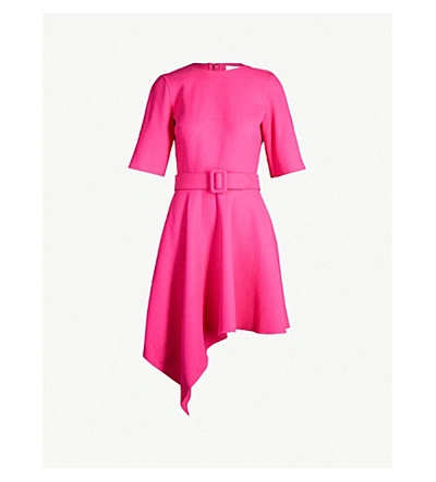 Shop Oscar De La Renta Asymmetric Stretch-wool Mini Dress In Primrose