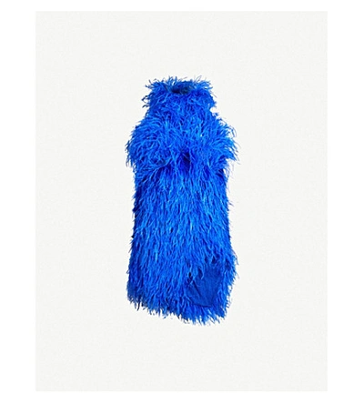 Shop Attico High-neck Feather Mini Dress In Blue
