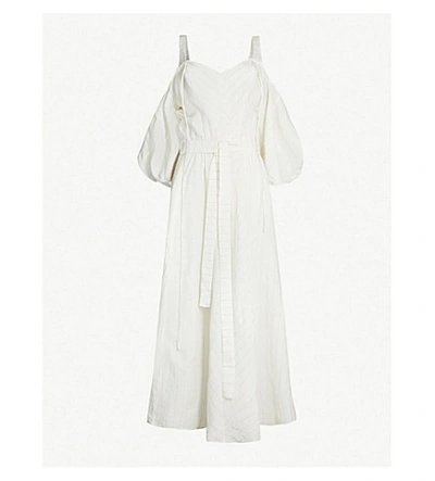 Shop Loewe X Paula's Ibiza Cold-shoulder Linen-blend Waist-tie Dress In White Ash