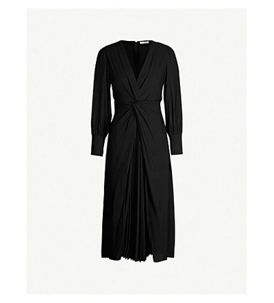 Shop Sandro Wrap-front V-neck Poplin Dress In Black