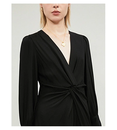 Shop Sandro Wrap-front V-neck Poplin Dress In Black