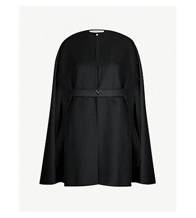 Shop Valentino Branded-plaque Wool-and-cashmere Blend Cape In Black