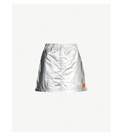 Shop Calvin Klein Metallic Logo-patch Shell Mini Skirt In Silver Place Holder