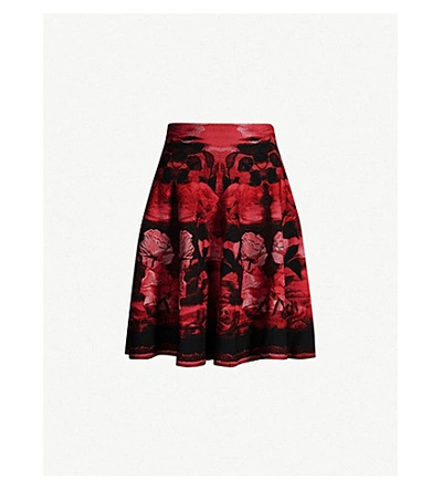 Shop Alexander Mcqueen Floral-embroideed Stretch-silk Mini Skirt In Red/pink/black