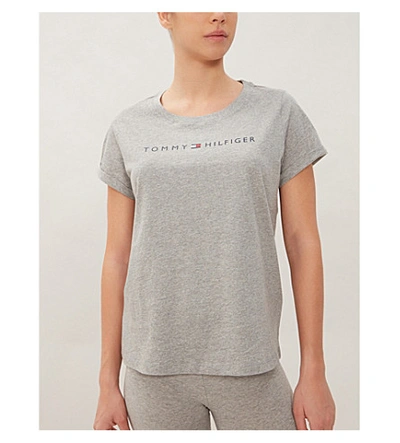 Shop Tommy Hilfiger Logo-print Cotton-blend Jersey T-shirt In 004 Grey Heather