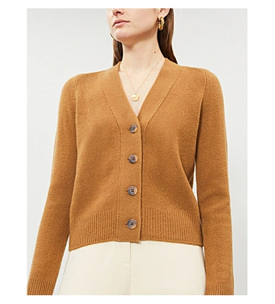 Shop Vince Relaxed-fit Speckled-knit Cashmere Cardigan In Teakwood
