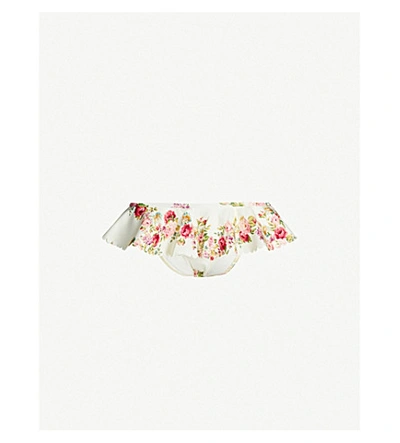 Shop Zimmermann Honour Floral-print Frilled Bikini Bottoms In Cream Floral