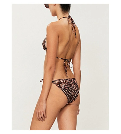 Shop Ganni Tiger-print Triangle Bikini Top