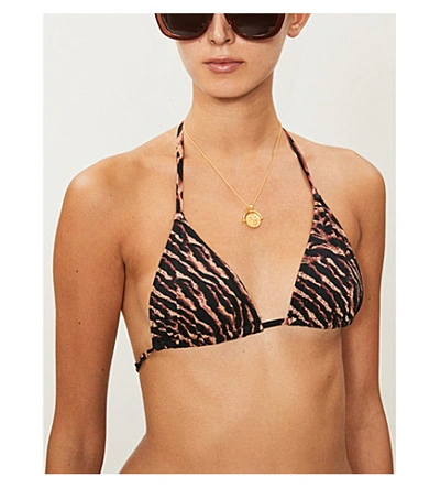 Shop Ganni Tiger-print Triangle Bikini Top