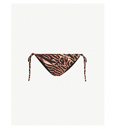 Shop Ganni Tiger-print Tie-side Bikini Bottoms