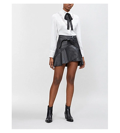 Shop Maje Janaki Ruffled Leather Skirt In Black
