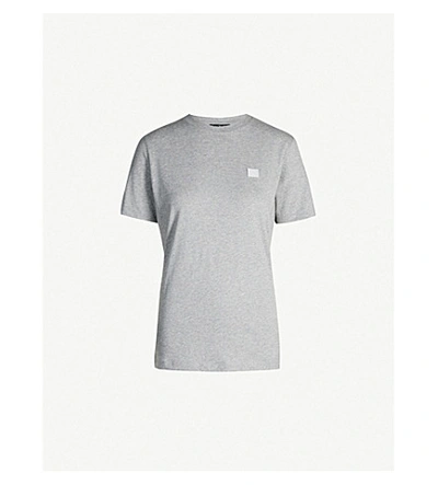 Shop Acne Studios Womens Light Grey Melange Ellison Patch-embroidered Cotton T-shirt L