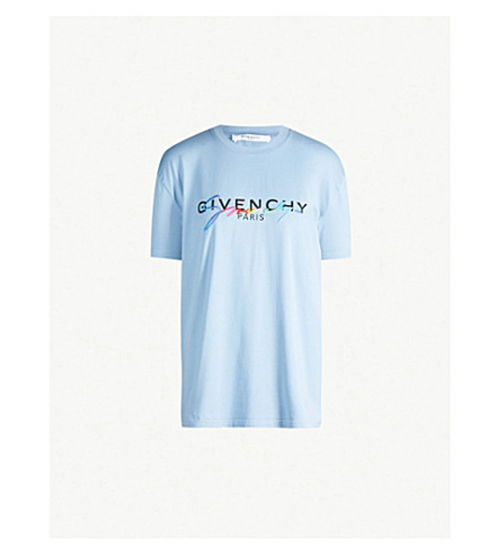 Givenchy Rainbow Logo embroidered Cotton jersey T shirt In 450 Sky Blue ModeSens