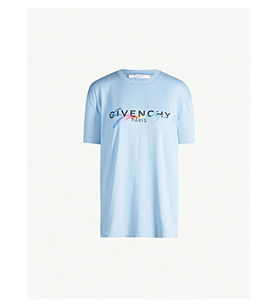 Shop Givenchy Rainbow Logo-embroidered Cotton-jersey T-shirt In Sky Blue