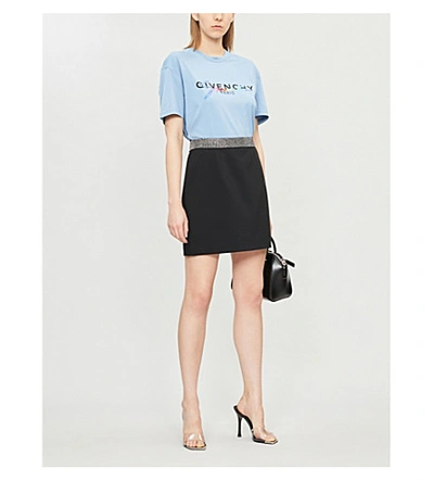 Shop Givenchy Rainbow Logo-embroidered Cotton-jersey T-shirt In Sky Blue