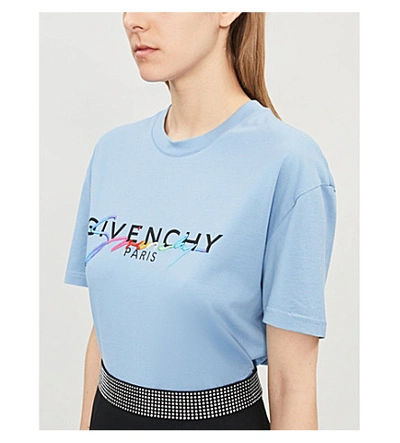 Shop Givenchy Rainbow Logo-embroidered Cotton-jersey T-shirt In Sky Blue