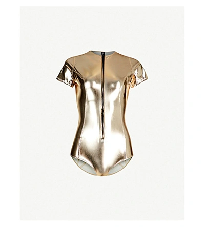 Shop Lisa Marie Fernandez Farrah Metallic Swimsuit In White Gold Pvc