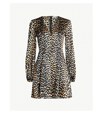 Shop Ganni Blakely Silk-blend Dress In Leopard