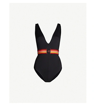 Shop Zimmermann Goldie Belted Swimsuit In Black