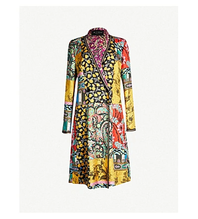 Shop Etro Cheshire Mixed Print Silk-satin Coat In Yellow