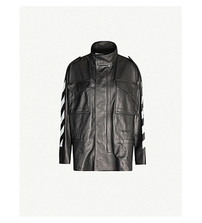 Shop Off-white Diagonal Leather Jacket In Black White