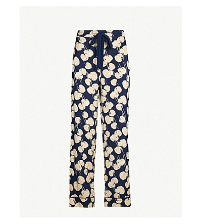 Shop Diane Von Furstenberg Braelyn Leaf-print Crepe Trousers In Kimono Leaf New Navy