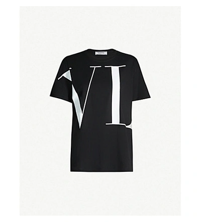 Shop Valentino Logo-print Cotton-jersey T-shirt In Black White