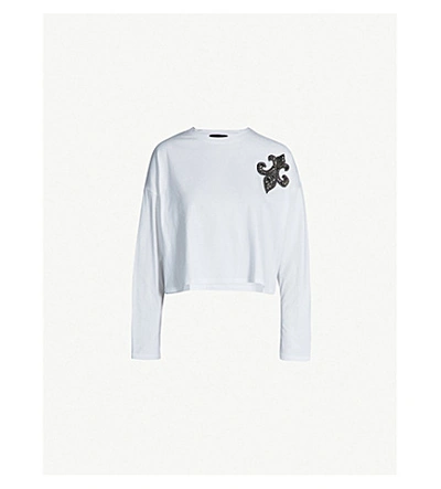 Shop The Kooples Fleur De Lis-embellished Cotton T-shirt In Whi01