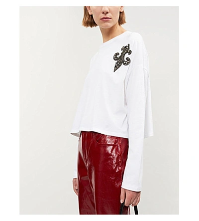 Shop The Kooples Fleur De Lis-embellished Cotton T-shirt In Whi01