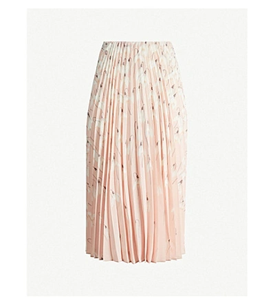 Shop Valentino High-waist Pleated Floral-print Silk-crepe Midi Skirt In Rose Multi