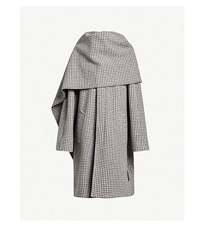 Shop Balenciaga Shawl-neck Houndstooth Wool-blend Coat In Medium Grey