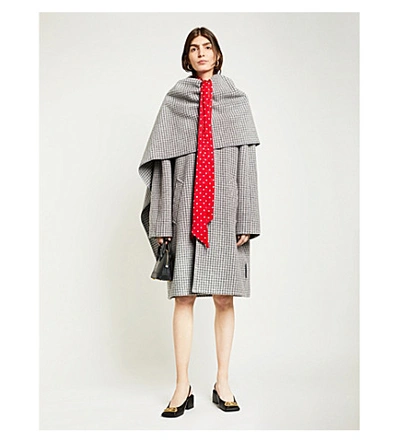 Shop Balenciaga Shawl-neck Houndstooth Wool-blend Coat In Medium Grey