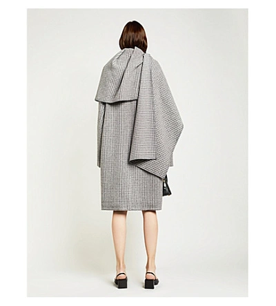 Shop Balenciaga Shawl-neck Houndstooth Wool-blend Coat In Medium Grey