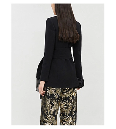 Shop Altuzarra Murphy Fringed Single-breasted Crepe Blazer In Black