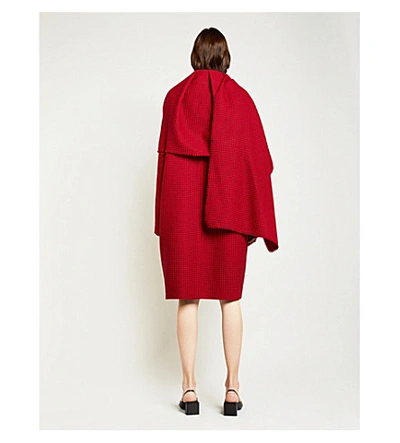 Shop Balenciaga Houndstooth Asymmetric Wool Coat In Red