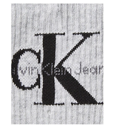 Shop Calvin Klein Women's J41 Pale Grey Htr Logo Cotton-blend Socks