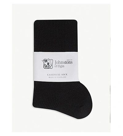 Shop Johnstons Ribbed Cashmere Socks In Black