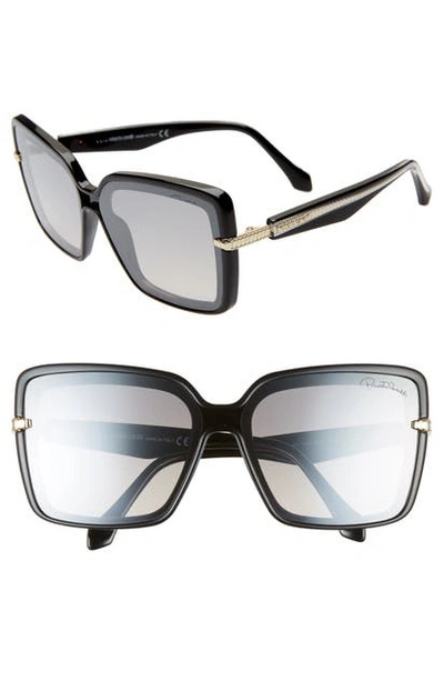 Shop Roberto Cavalli 62mm Oversize Flat Front Butterfly Sunglasses In Shiny Black/ Smoke Mirror