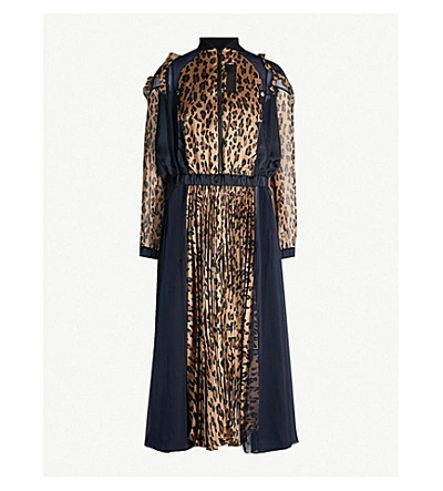 Shop Sacai Leopard-print Chiffon Maxi Dress In Beige