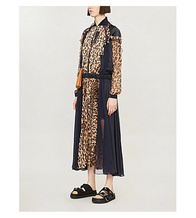 Shop Sacai Leopard-print Chiffon Maxi Dress In Beige