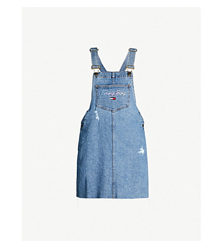 tommy jeans denim dungaree mini dress