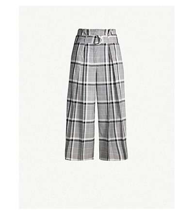 Shop Ted Baker Emiliyia Cropped Checked Crepe Trousers In Grey