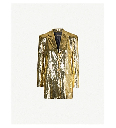 Shop Dundas Padded-shoulder Sequinned Blazer In Gold