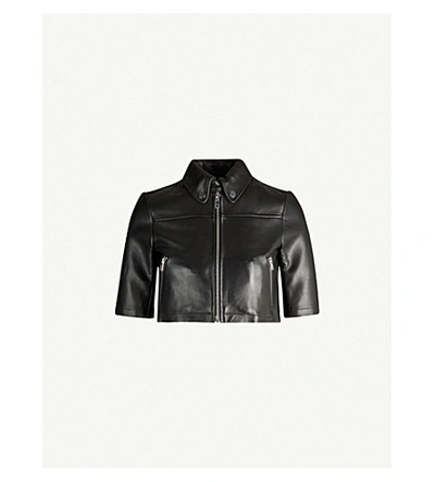 Shop Maje Cropped Leather Biker Jacket In Black