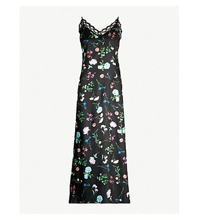 Shop Paper London Tuberose Lace-trimmed Floral-print Satin Maxi Dress In Floral Multi